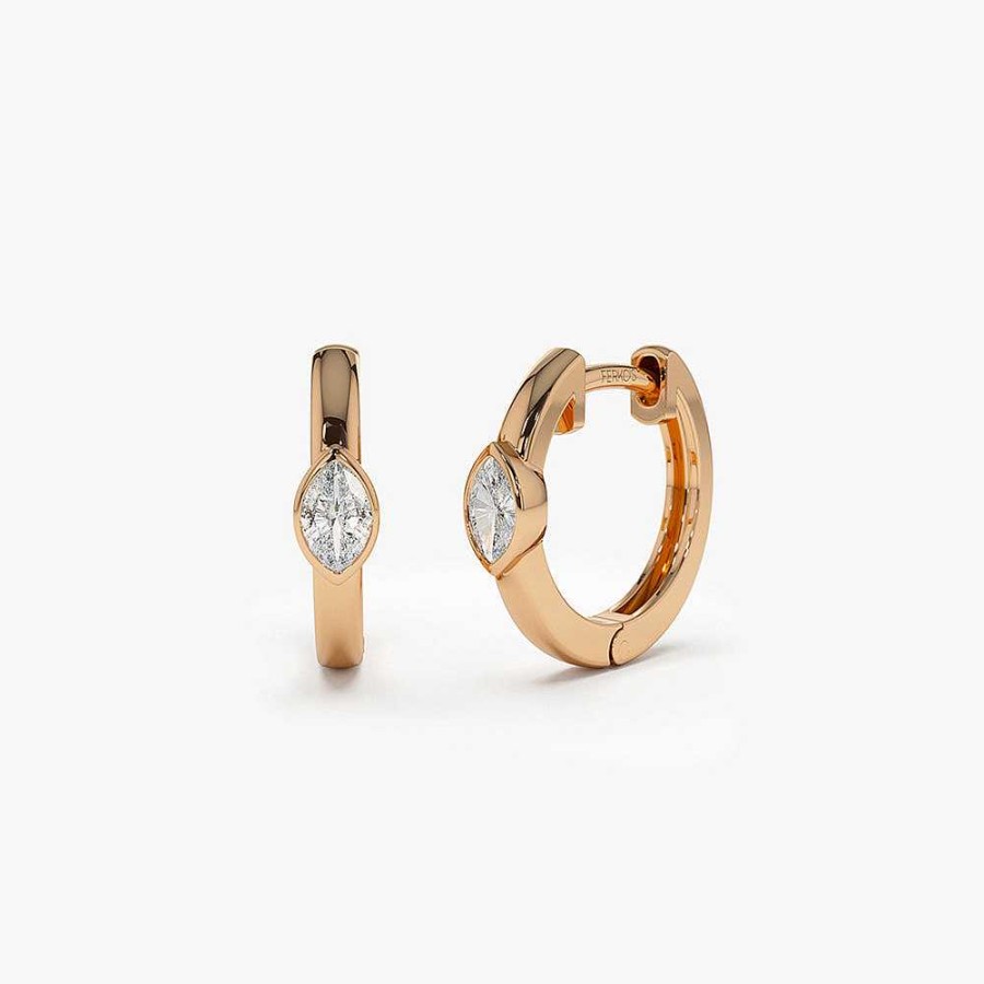 Earrings Ferkos Fine Jewelry | 14K Bezel Setting Marquise Diamond Mini Hoops