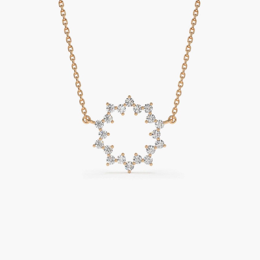 Necklaces Ferkos Fine Jewelry | 14K Diamond Sun Circle Necklace