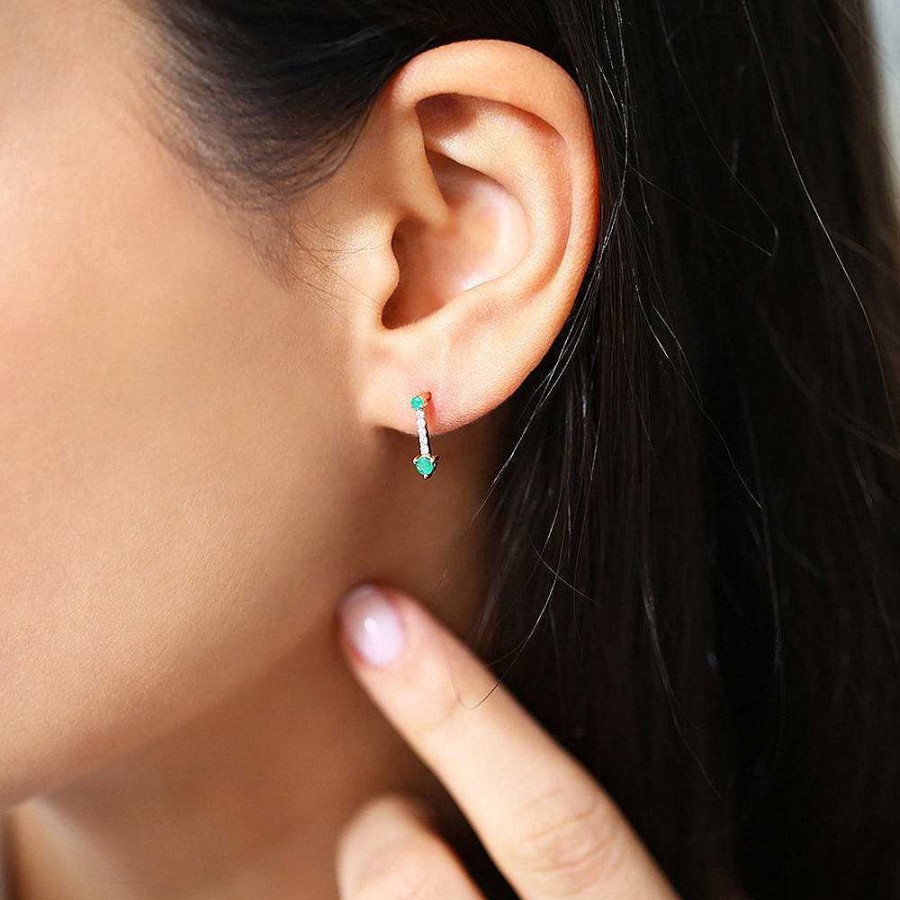 Earrings Ferkos Fine Jewelry | Round Emerald And Diamond Earrings