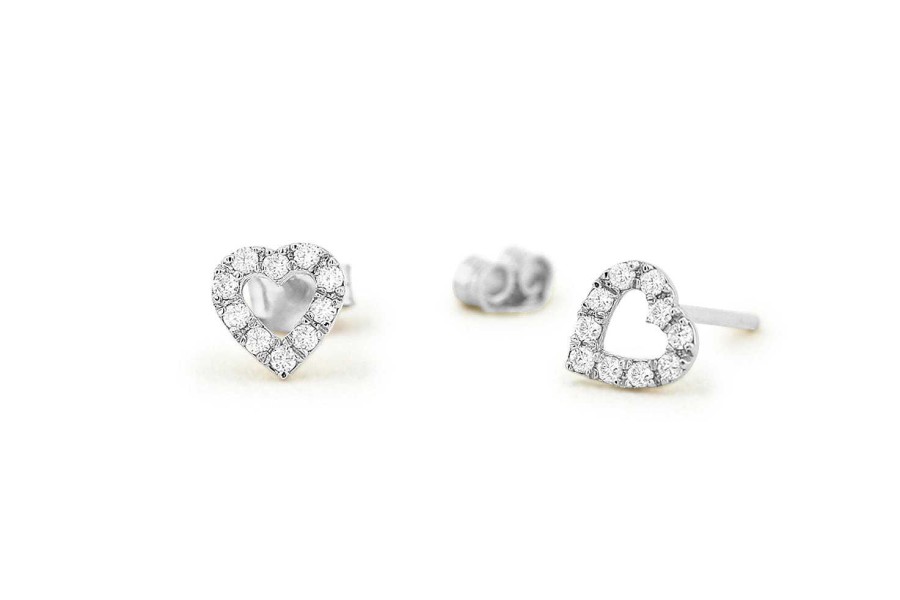 Earrings Ferkos Fine Jewelry | Mini Heart Earrings Diamond Studs