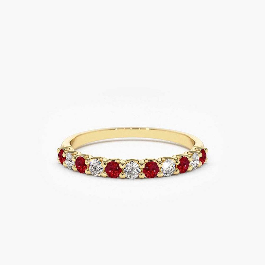 Rings Ferkos Fine Jewelry | 14K Shared Prong Ruby & Diamond Wedding Ring