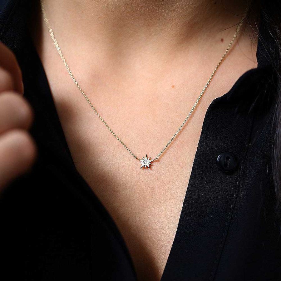 Necklaces Ferkos Fine Jewelry | Single Diamond Star Necklace