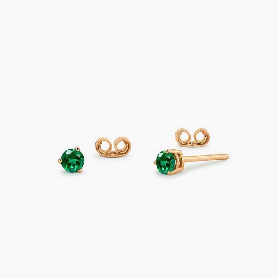 Earrings Ferkos Fine Jewelry | Round Cut Emerald Stud Earrings