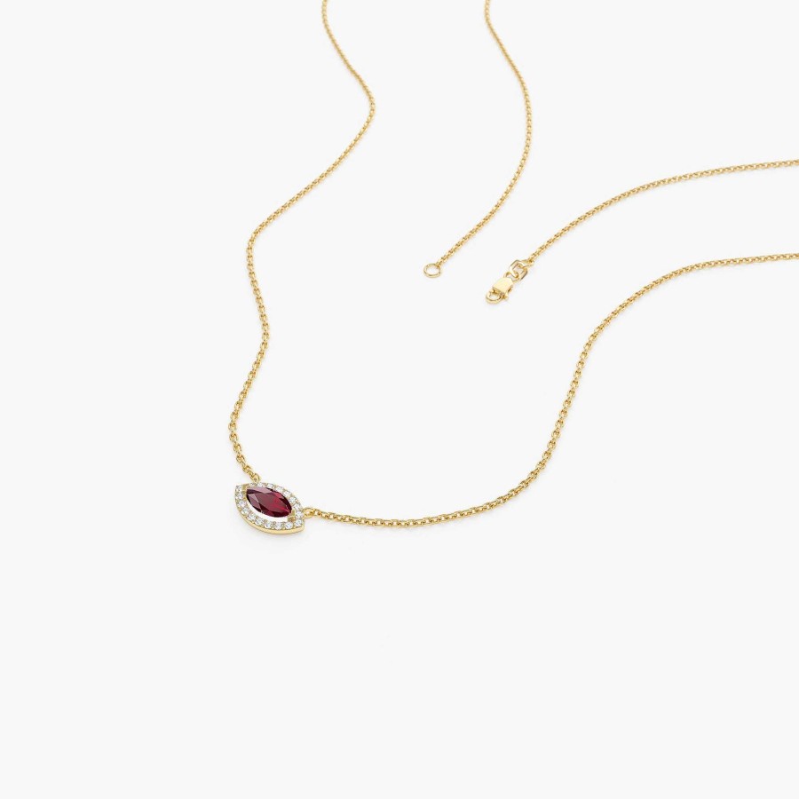 Necklaces Ferkos Fine Jewelry | 14K Marquise Ruby With Halo Diamond Setting