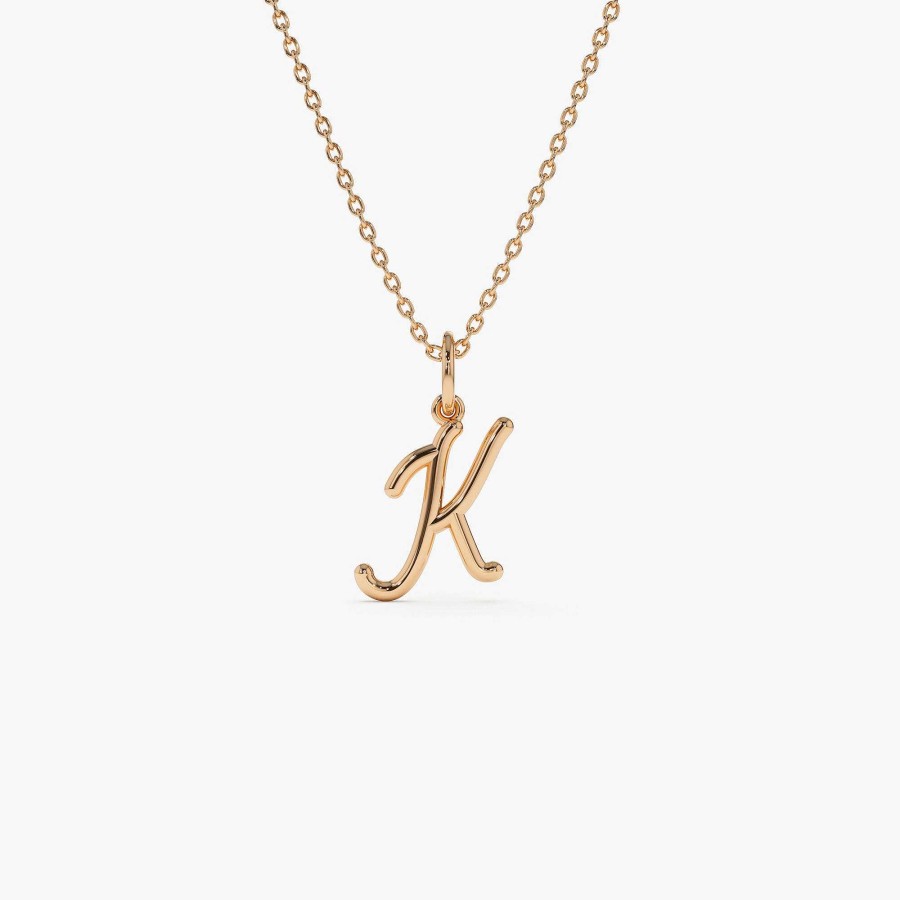 Necklaces Ferkos Fine Jewelry | 14K Plain Gold Script Initial Necklace