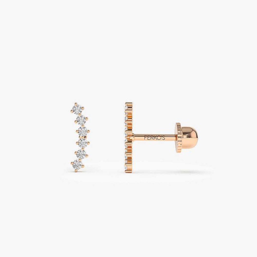 Earrings Ferkos Fine Jewelry | 14K Curved Diamond Cluster Helix Piercing