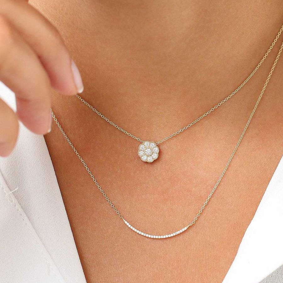 Necklaces Ferkos Fine Jewelry | 14K Floral Diamond Pendant