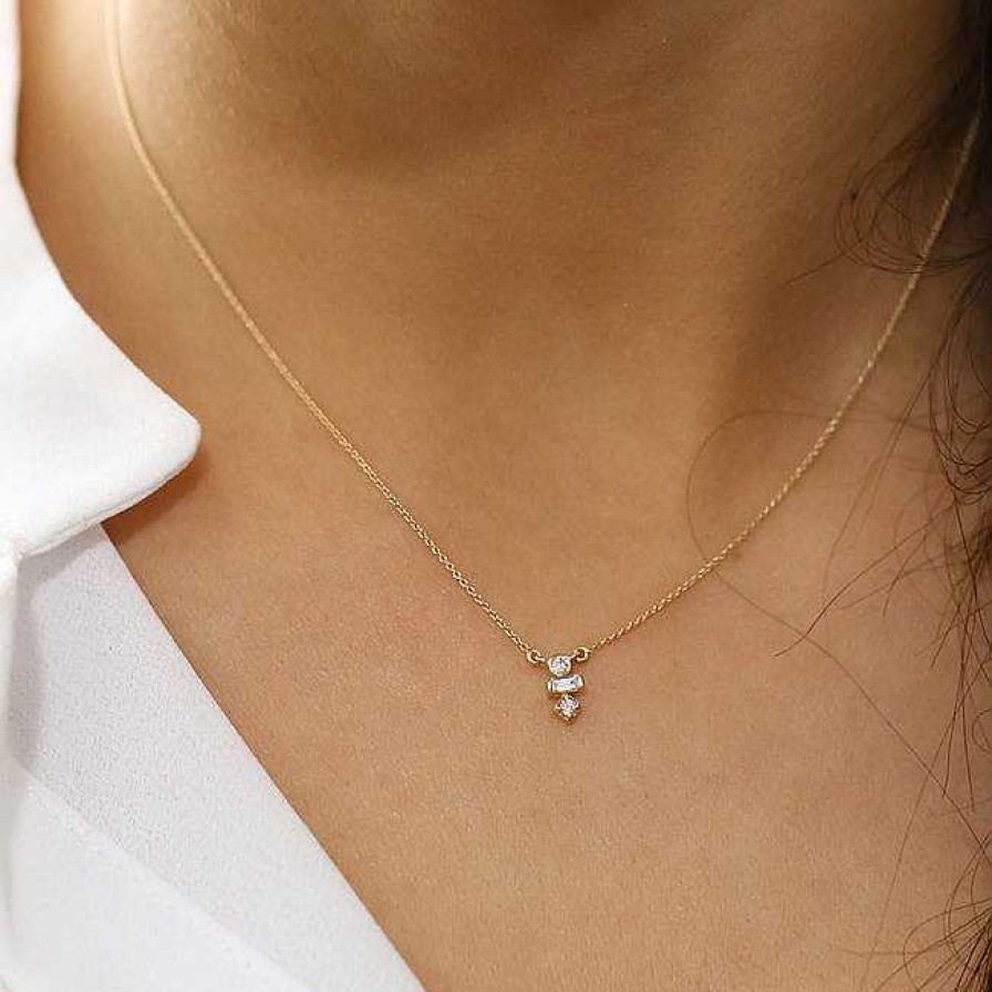 Necklaces Ferkos Fine Jewelry | Baguette And Round Cut Diamond Necklace