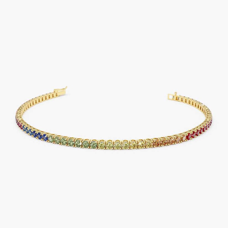 Bracelets Ferkos Fine Jewelry | 14K Prong Setting Diamond And Multi-Color Sapphire Tennis Bracelet