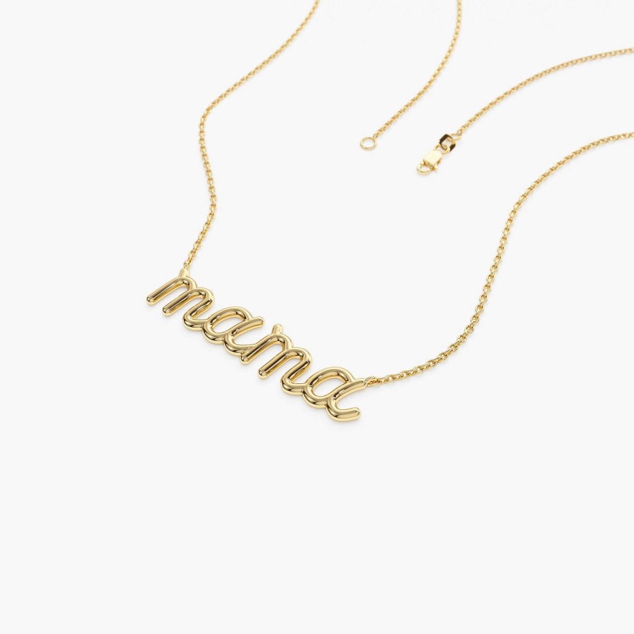 Necklaces Ferkos Fine Jewelry | 14K Plain Gold Script Mama Necklace