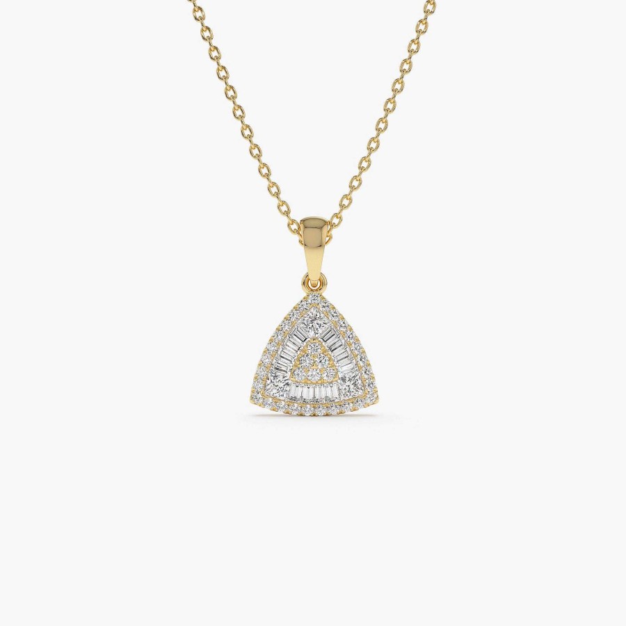 Necklaces Ferkos Fine Jewelry | 14K Triangle Baguette Diamond Cluster Necklace