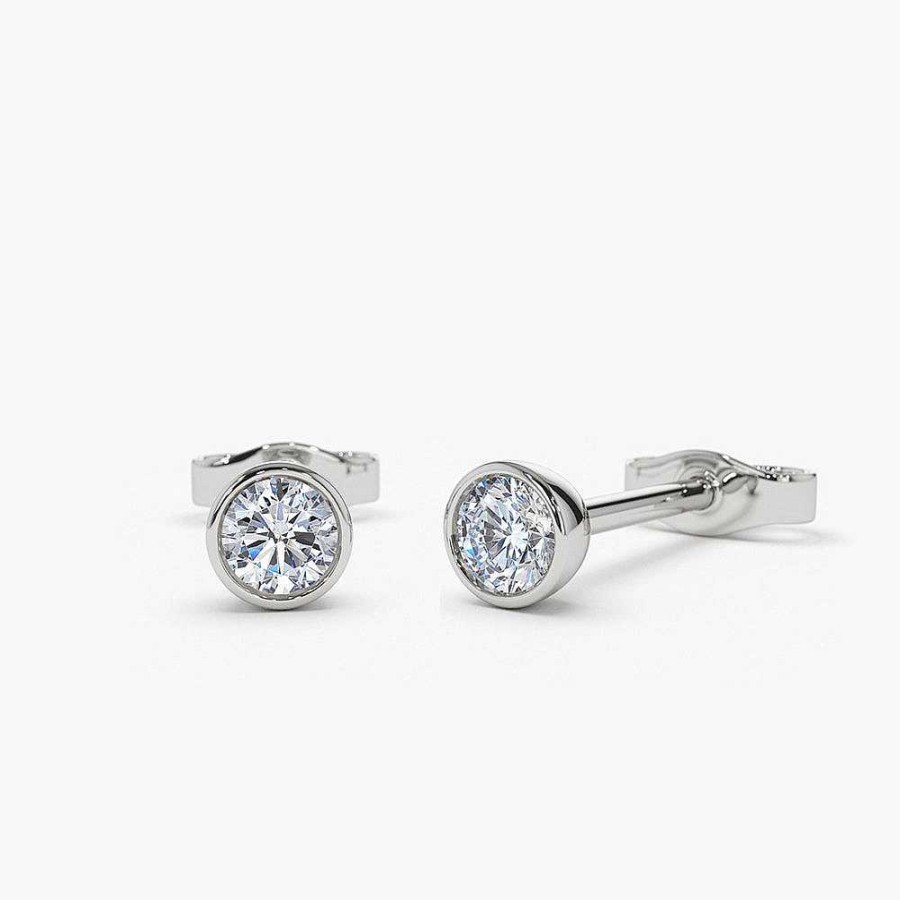 Earrings Ferkos Fine Jewelry | 14K Bezel Setting Round Diamond Studs