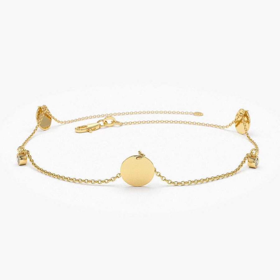 Bracelets Ferkos Fine Jewelry | 14K Dangling Diamond Bracelet With Dangling Gold Disc