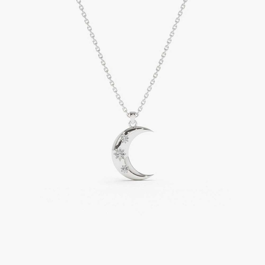 Necklaces Ferkos Fine Jewelry | 14K Star Setting Crescent Diamond Necklace