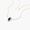 Necklaces Ferkos Fine Jewelry | 14K Oval Shape Sapphire With Baguette Halo Setting Necklace