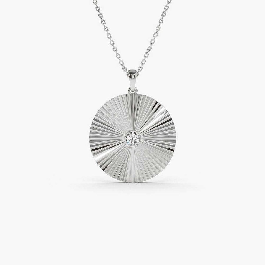 Necklaces Ferkos Fine Jewelry | Large Diamond Disc Ray Necklace In 14K