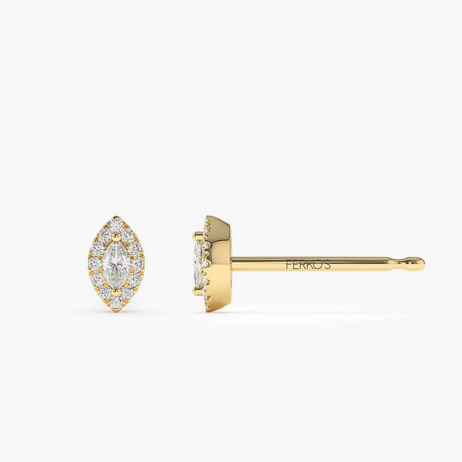 Earrings Ferkos Fine Jewelry | 14K Marquise Diamond In Halo Setting Diamond Studs