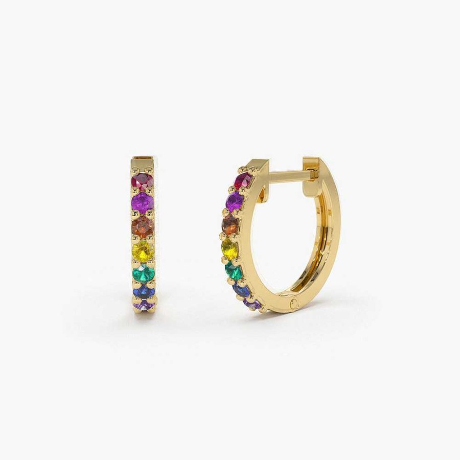 Earrings Ferkos Fine Jewelry | Multi Color Huggie Hoop Earrings