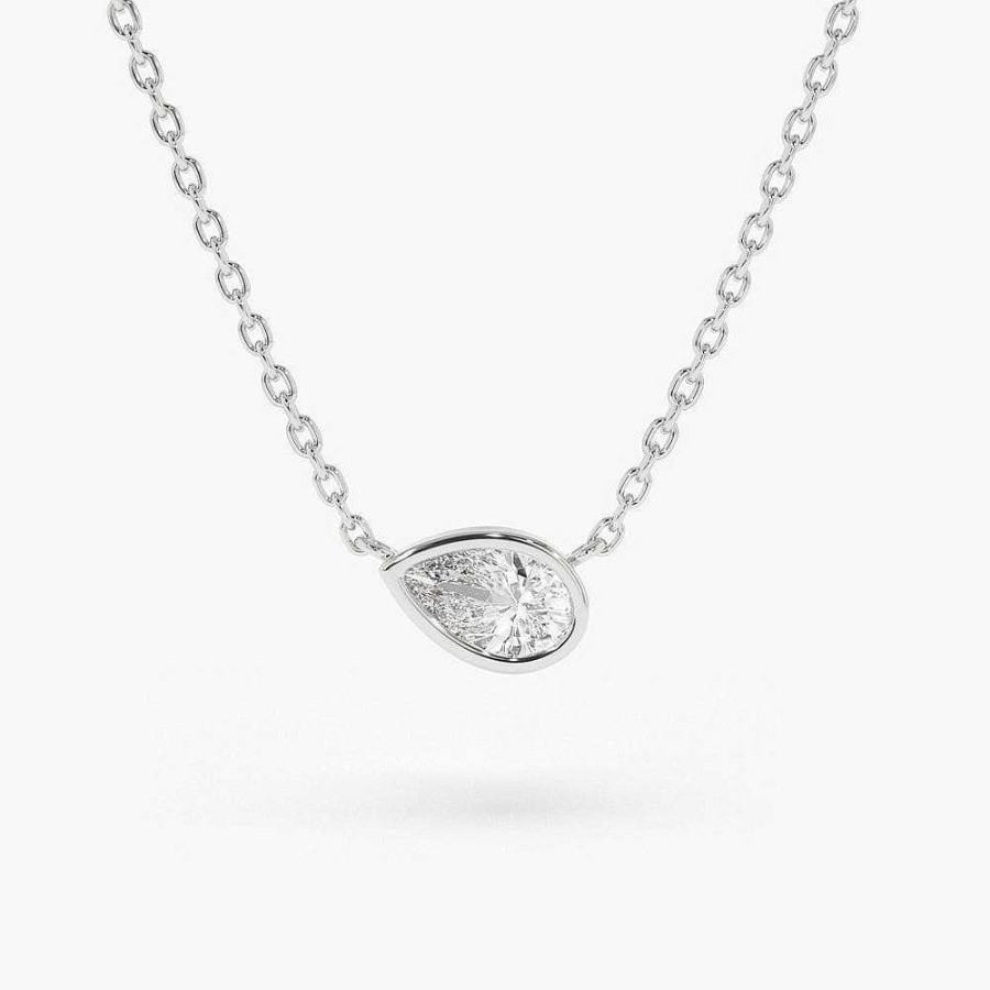 Necklaces Ferkos Fine Jewelry | Horizontal Pear Shape Diamond Solitaire Necklace