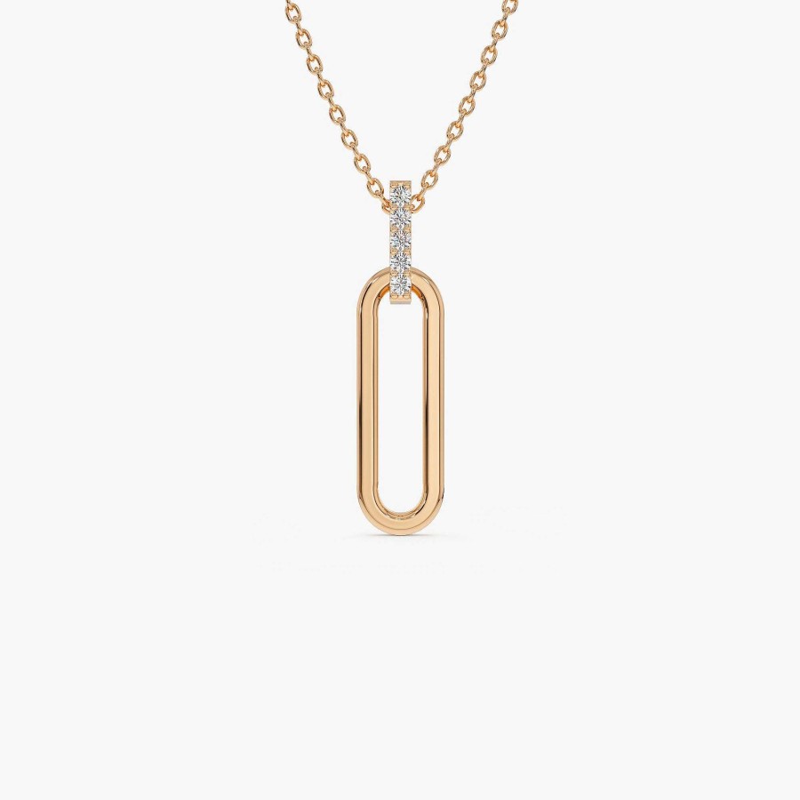 Necklaces Ferkos Fine Jewelry | Paper Clip Link Pendant Necklace