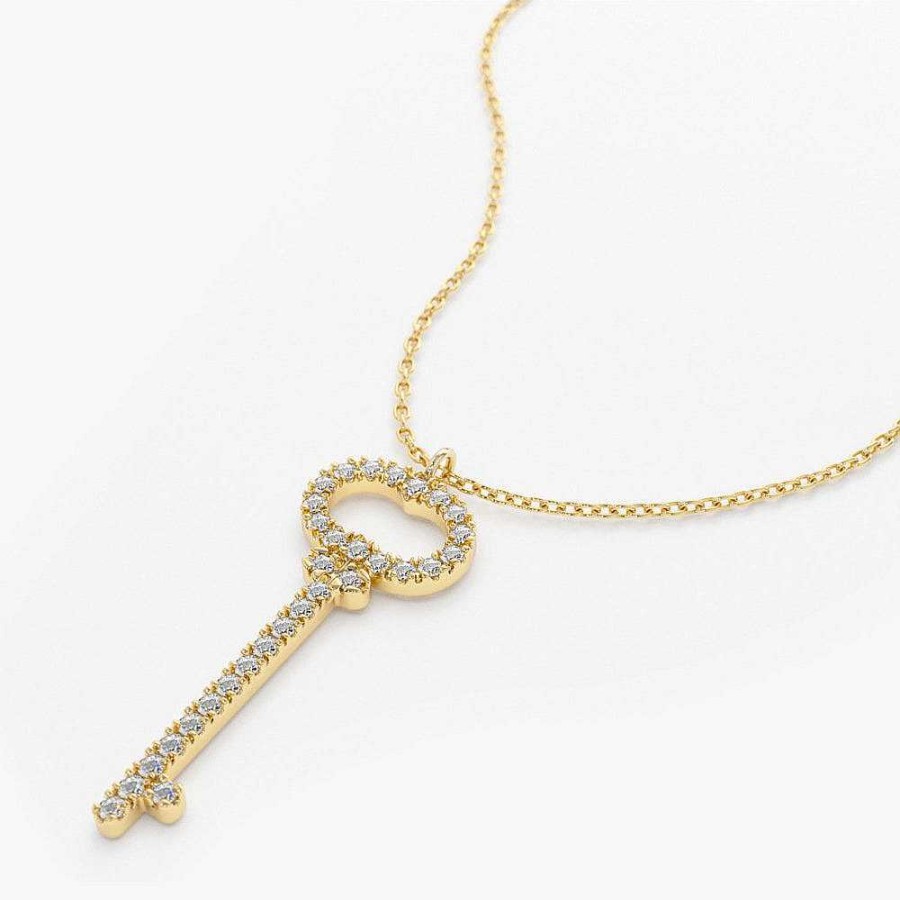 Necklaces Ferkos Fine Jewelry | Diamond Key Charm Necklace