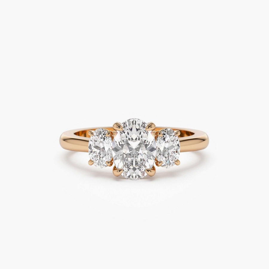 Rings Ferkos Fine Jewelry | 1.50 Ctw 14K Oval Shape Lab-Grown Diamond Three Stone Engagement Ring - Serena