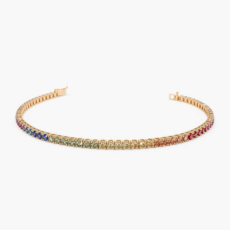 Bracelets Ferkos Fine Jewelry | 14K Prong Setting Diamond And Multi-Color Sapphire Tennis Bracelet