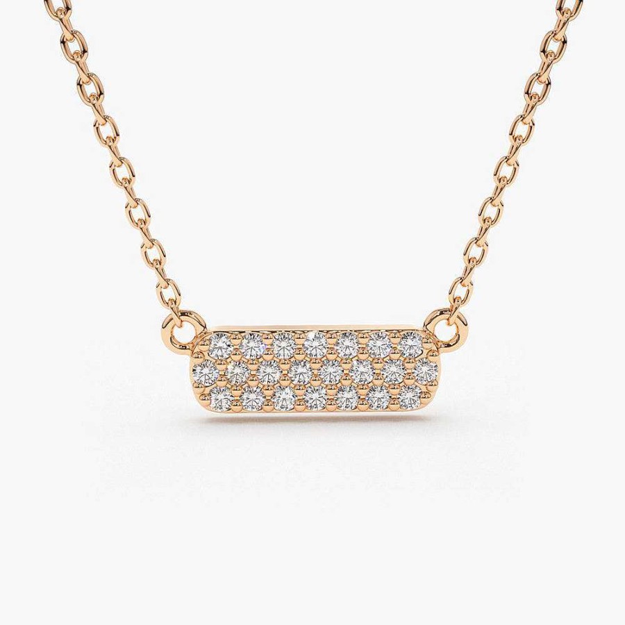 Necklaces Ferkos Fine Jewelry | Micro Pave Diamond Bar Necklace