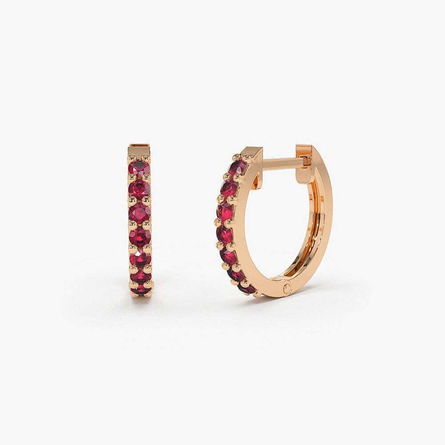 Earrings Ferkos Fine Jewelry | Ruby Huggie Hoop Earrings