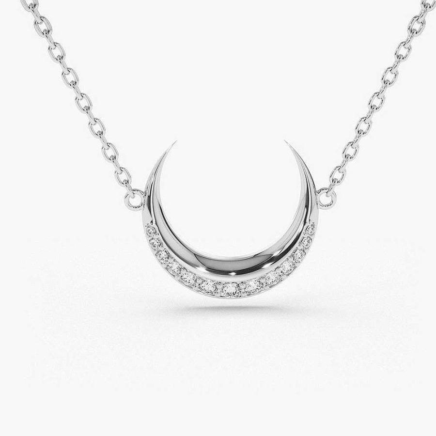 Necklaces Ferkos Fine Jewelry | Diamond Crescent Moon Necklace