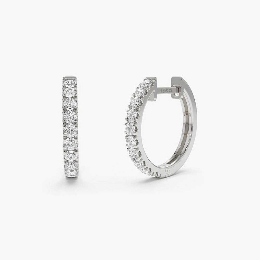 Earrings Ferkos Fine Jewelry | 14K Diamond Huggies Earrings 16Mm