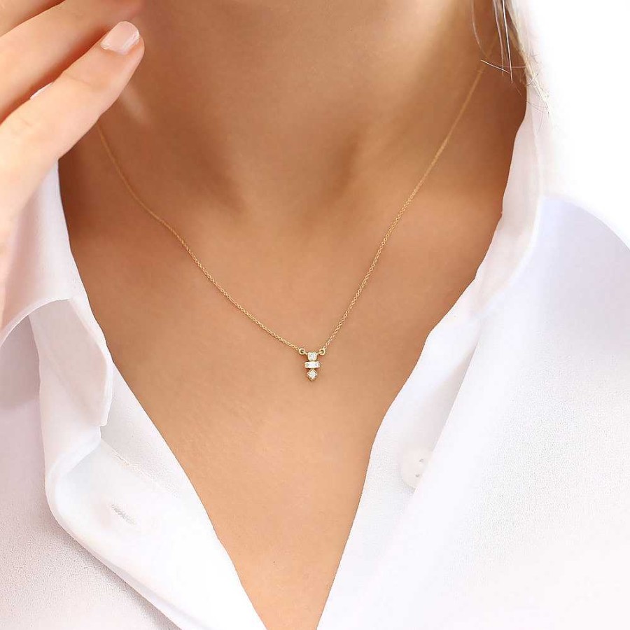 Necklaces Ferkos Fine Jewelry | Baguette And Round Cut Diamond Necklace