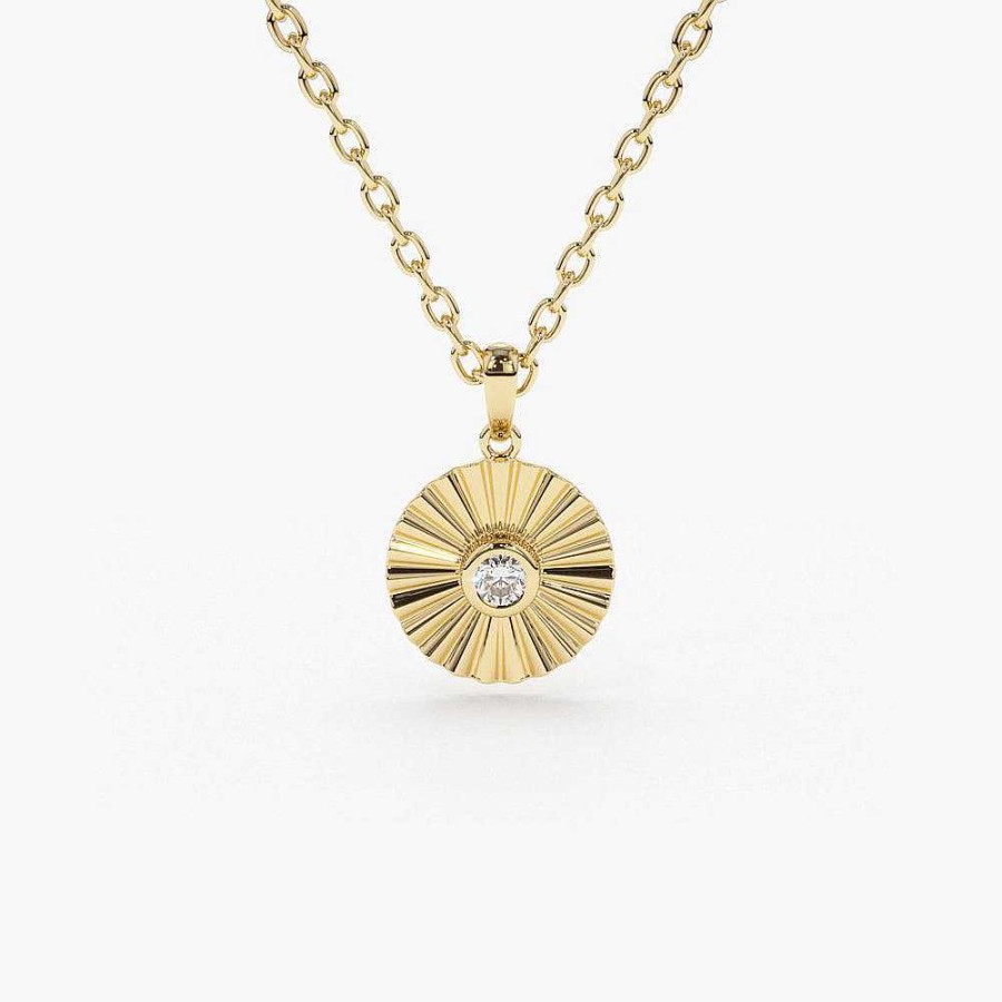 Necklaces Ferkos Fine Jewelry | Diamond Disc Ray Necklace