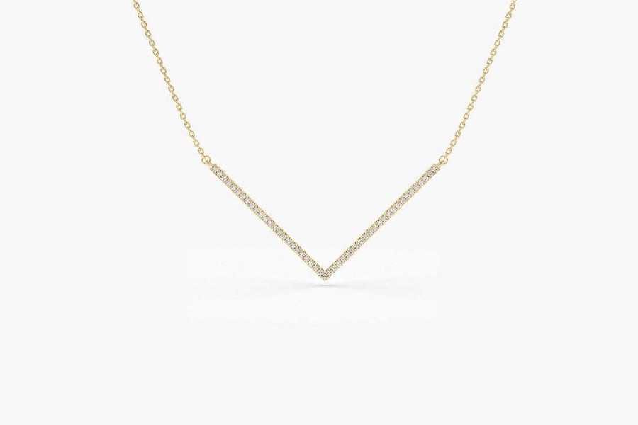 Necklaces Ferkos Fine Jewelry | 14K V Shaped Diamond Chevron Necklace