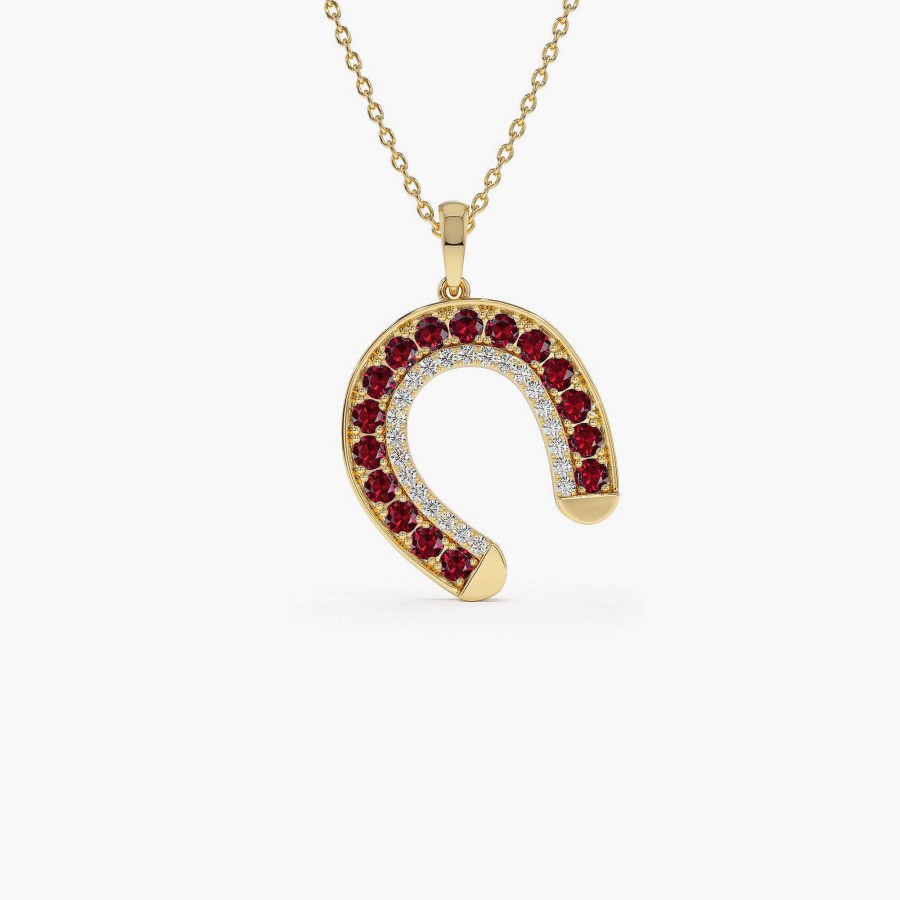 Necklaces Ferkos Fine Jewelry | 14K Ruby And Diamond Horseshoe Pendant