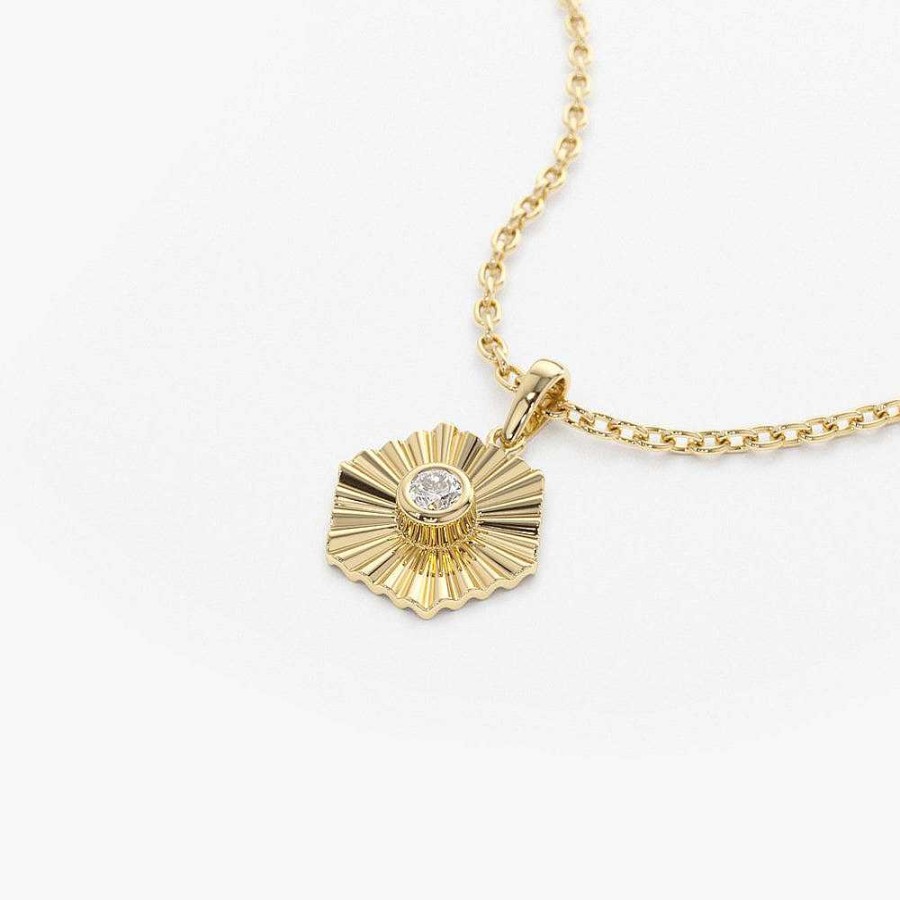 Necklaces Ferkos Fine Jewelry | Hexagon Diamond Disc Ray Necklace