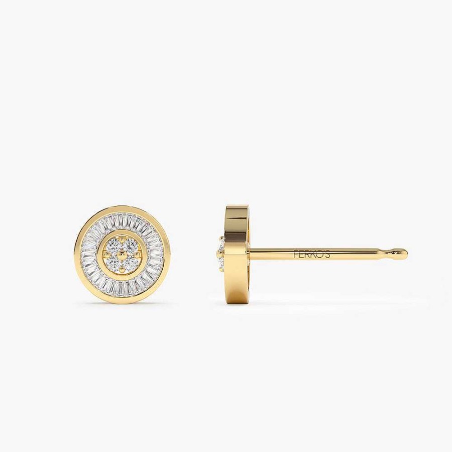 Earrings Ferkos Fine Jewelry | 14K Baguette Diamond Channel Setting Disc Diamond Studs