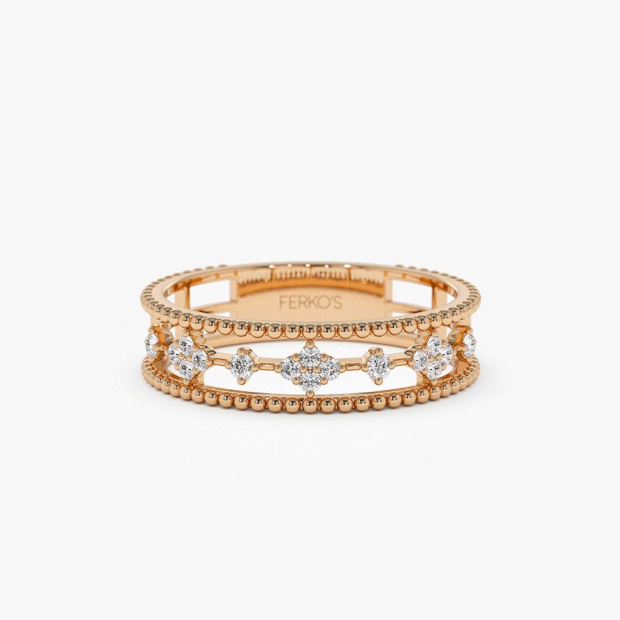 Rings Ferkos Fine Jewelry | 14K Diamond Statement Ring With Beaded Band