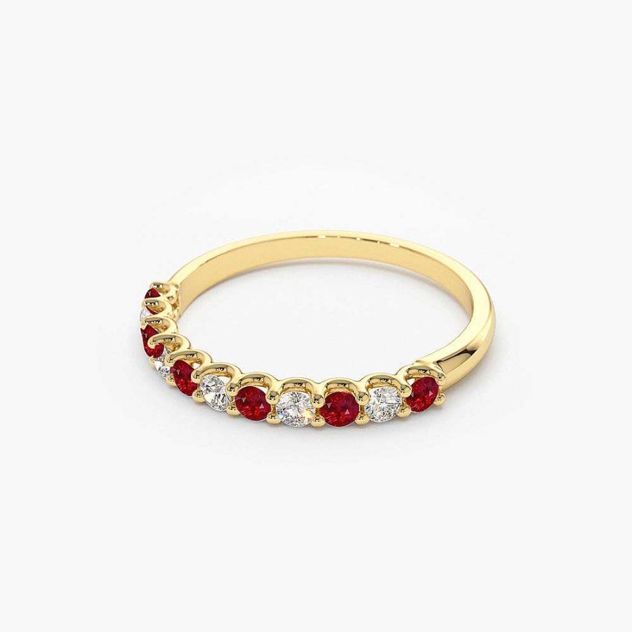 Rings Ferkos Fine Jewelry | 14K Shared Prong Ruby & Diamond Wedding Ring