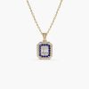 Necklaces Ferkos Fine Jewelry | 14K Baguette And Round Sapphire Necklace With Halo Setting