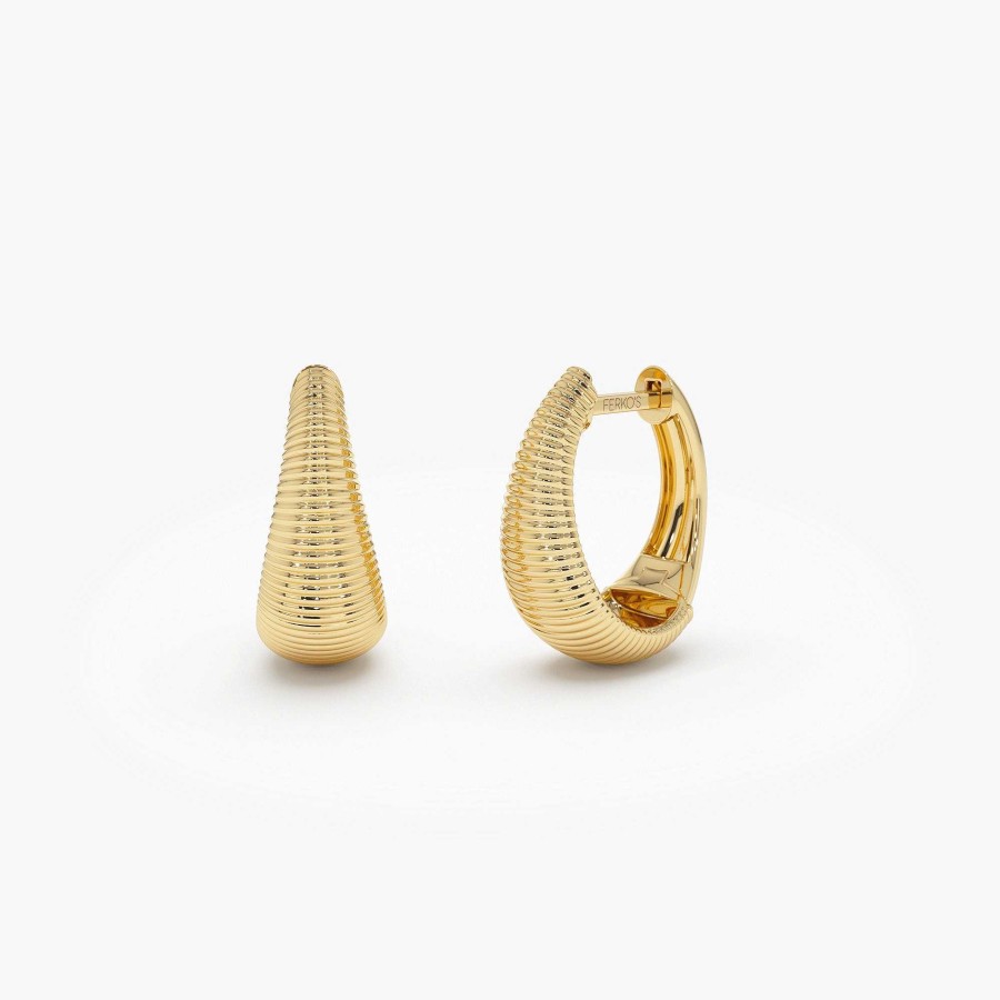 Earrings Ferkos Fine Jewelry | Ribbed Teardrop Hoop Earrings