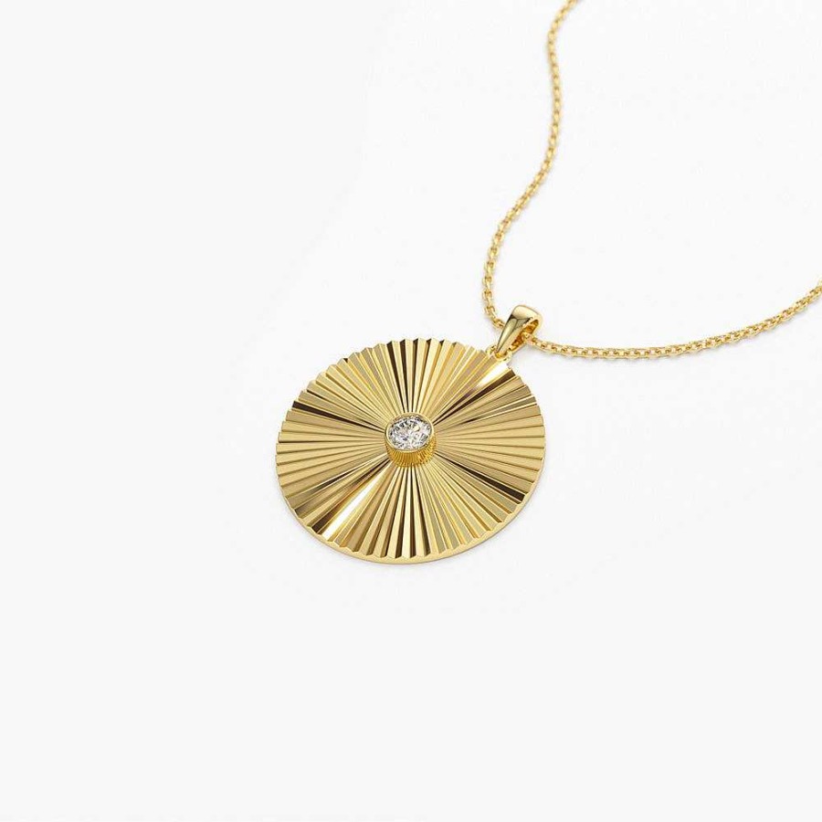 Necklaces Ferkos Fine Jewelry | Large Diamond Disc Ray Necklace In 14K