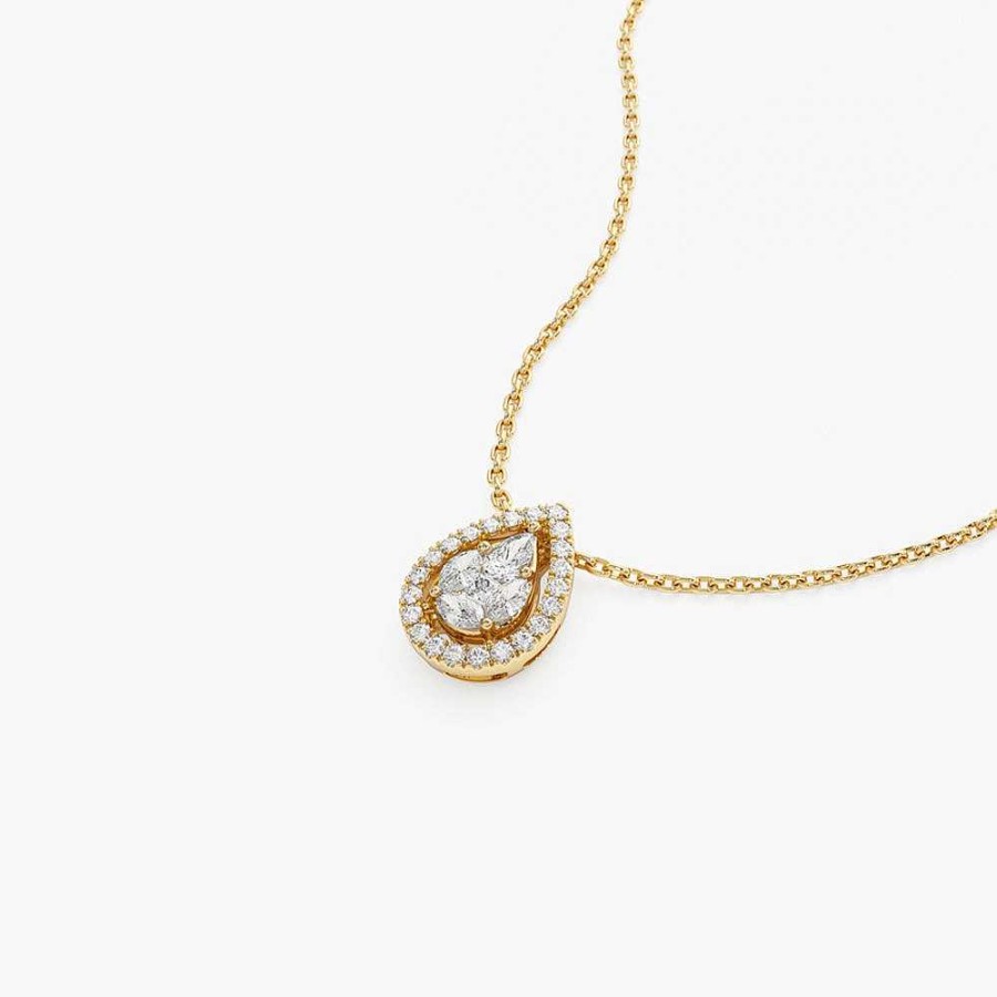 Necklaces Ferkos Fine Jewelry | 14K Pear Shaped Illusion Setting Halo Diamond Necklace