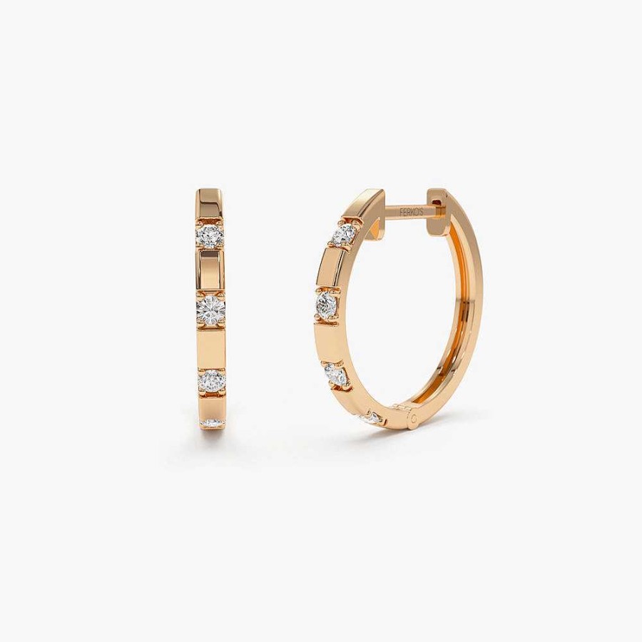 Earrings Ferkos Fine Jewelry | 14K Dainty Diamond Hoop Earrings