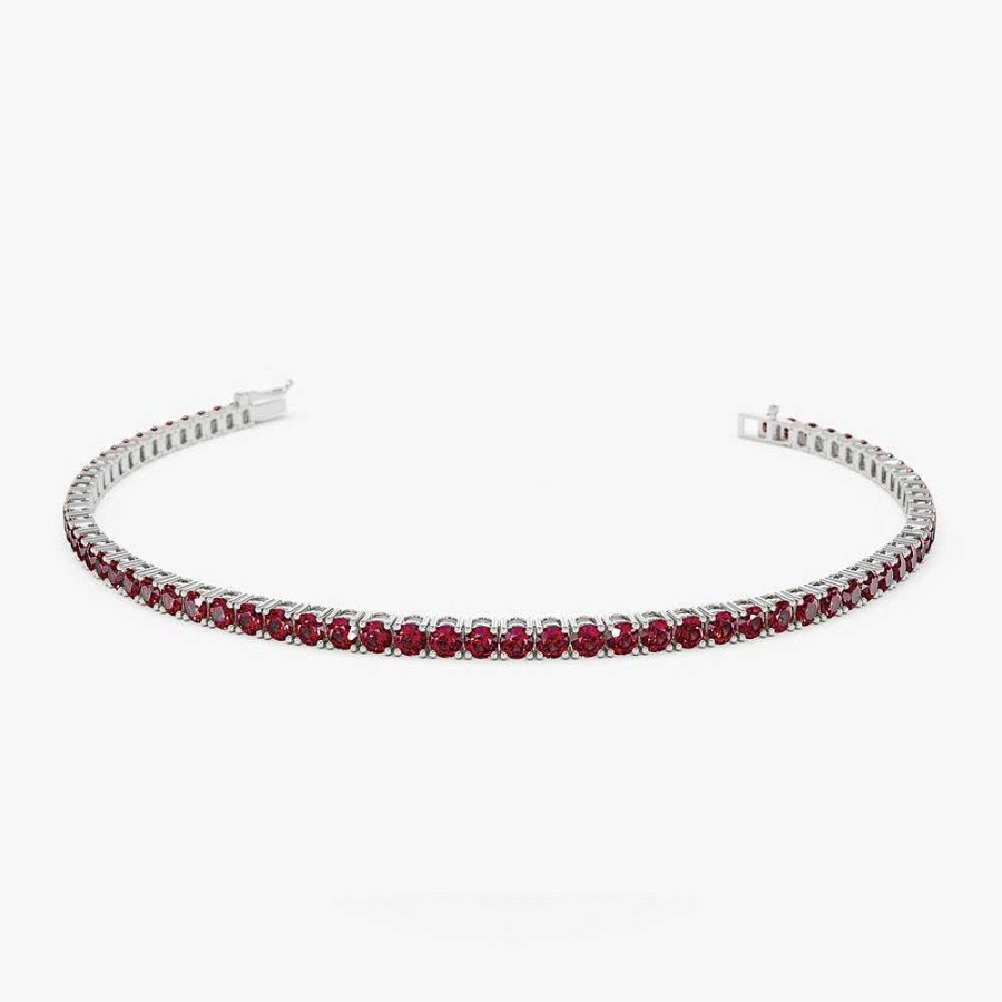 Bracelets Ferkos Fine Jewelry | 14K Prong Setting Ruby Tennis Bracelet