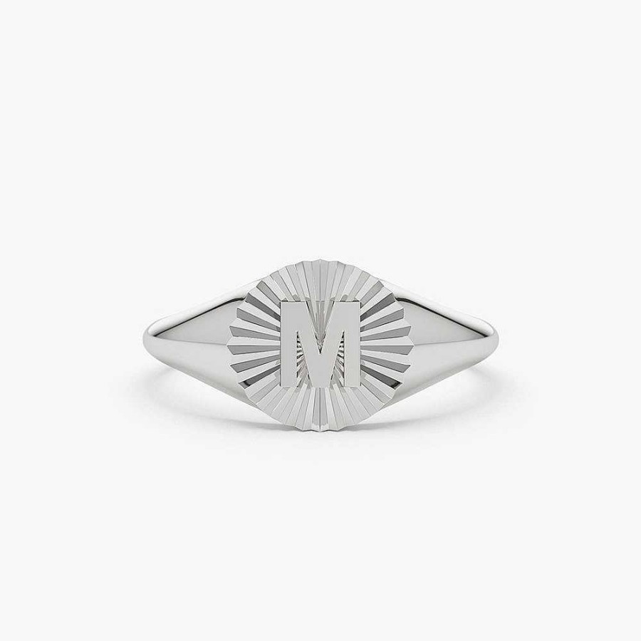 Rings Ferkos Fine Jewelry | 14K Sunburst Initial Signet Ring