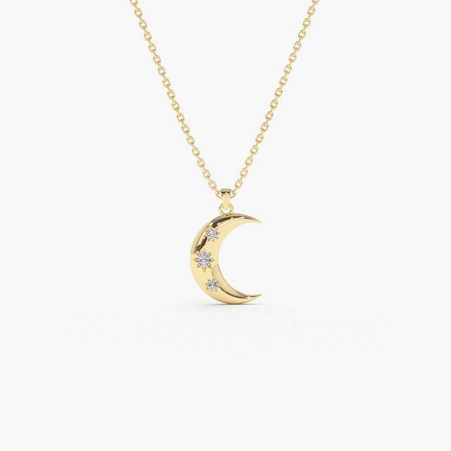 Necklaces Ferkos Fine Jewelry | 14K Star Setting Crescent Diamond Necklace