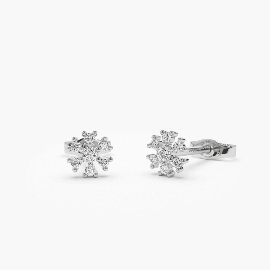 Earrings Ferkos Fine Jewelry | 14K Petite Flower Design Diamond Stud Earrings