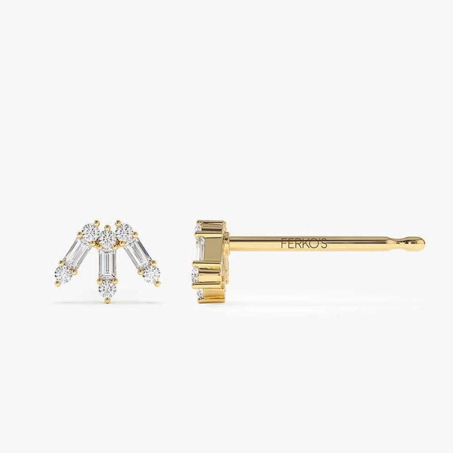 Earrings Ferkos Fine Jewelry | 14K Baguette And Round Diamond Spike Studs