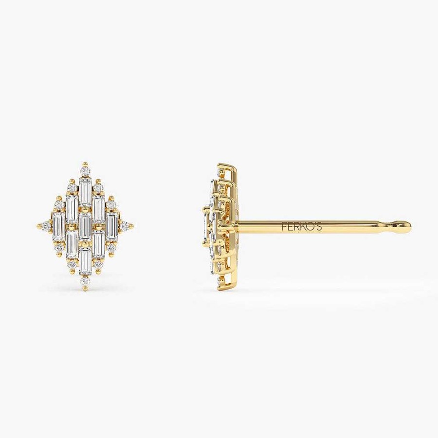 Earrings Ferkos Fine Jewelry | 14K Trendy Baguette Diamond Cluster Studs